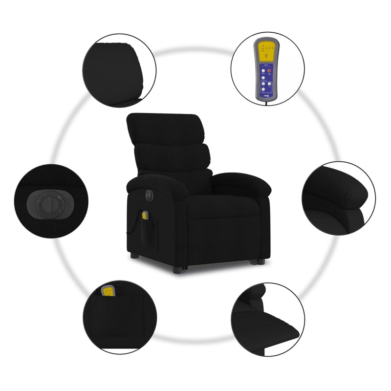 Electric Stand up Massage Recliner Chair Black Fabric Payday Deals