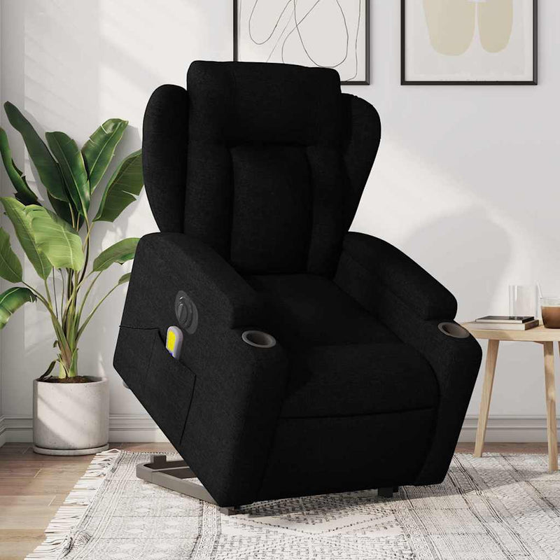 Electric Stand up Massage Recliner Chair Black Fabric Payday Deals