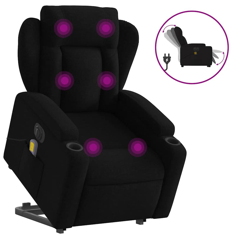 Electric Stand up Massage Recliner Chair Black Fabric Payday Deals