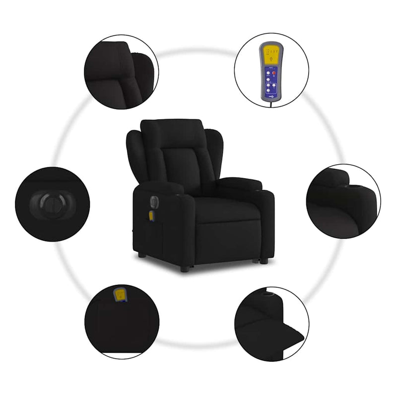 Electric Stand up Massage Recliner Chair Black Fabric Payday Deals