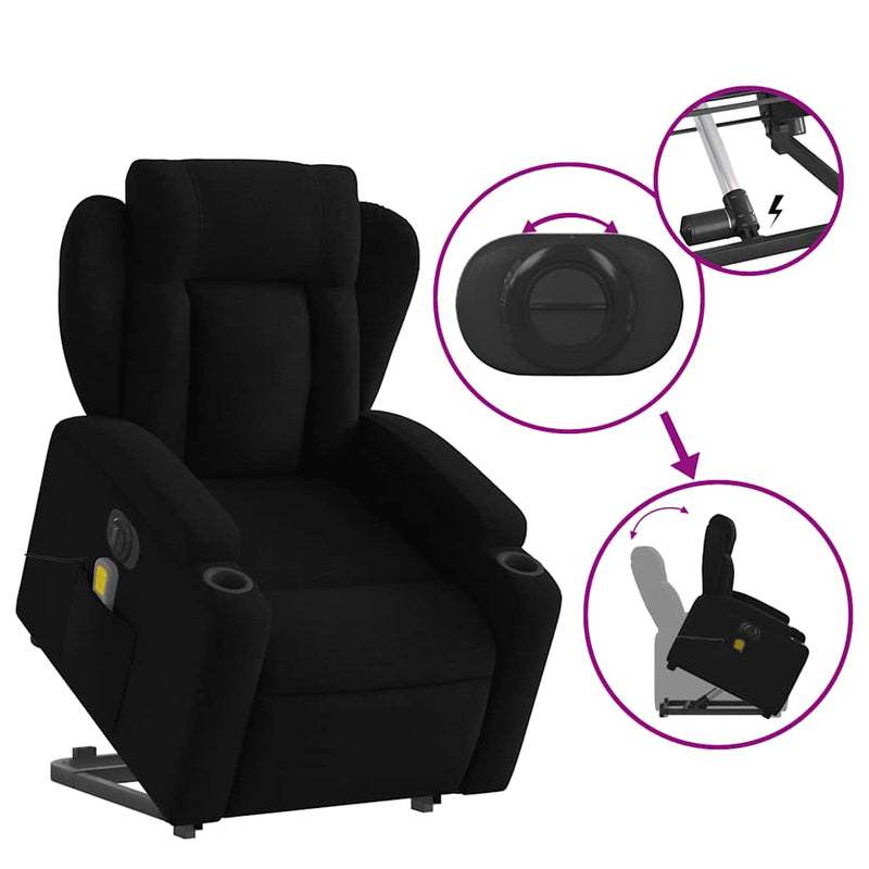 Electric Stand up Massage Recliner Chair Black Fabric Payday Deals