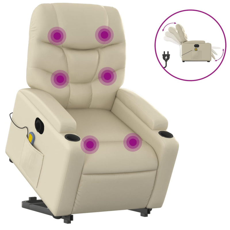 Electric Stand up Massage Recliner Chair Cream Faux Leather Payday Deals
