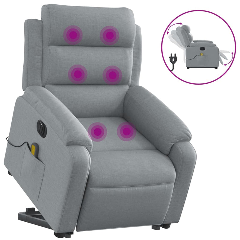 Electric Stand up Massage Recliner Chair Light Grey Fabric Payday Deals