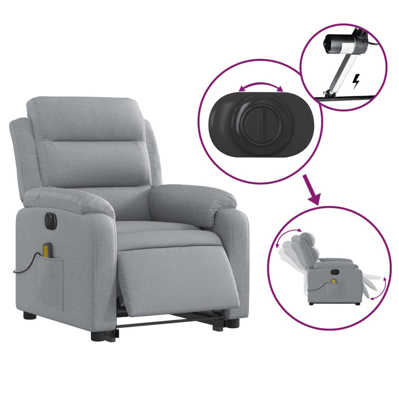 Electric Stand up Massage Recliner Chair Light Grey Fabric Payday Deals