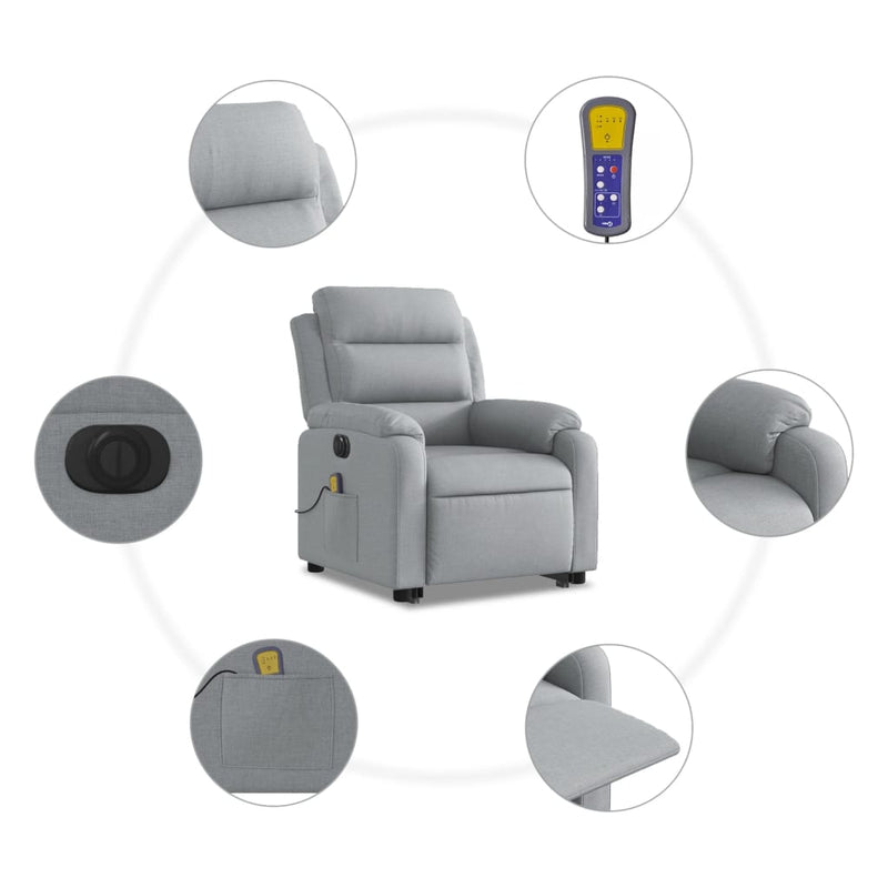 Electric Stand up Massage Recliner Chair Light Grey Fabric Payday Deals