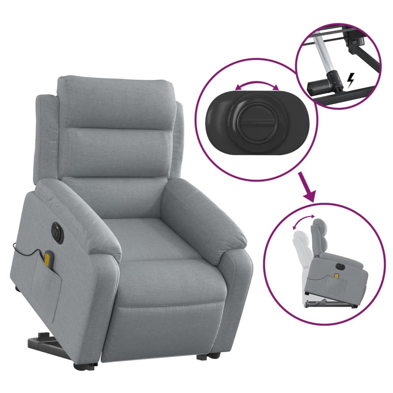 Electric Stand up Massage Recliner Chair Light Grey Fabric Payday Deals