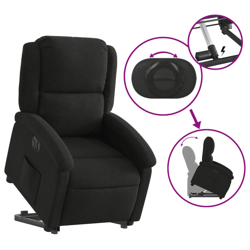Electric Stand up Recliner Chair Black Fabric Payday Deals
