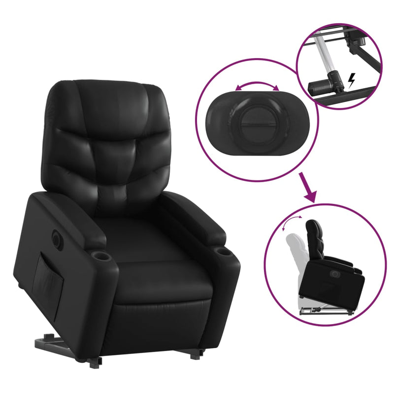 Electric Stand up Recliner Chair Black Faux Leather Payday Deals