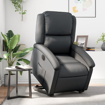 Electric Stand up Recliner Chair Black Real Leather Payday Deals