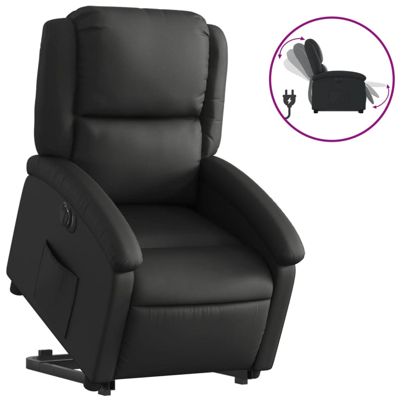Electric Stand up Recliner Chair Black Real Leather Payday Deals