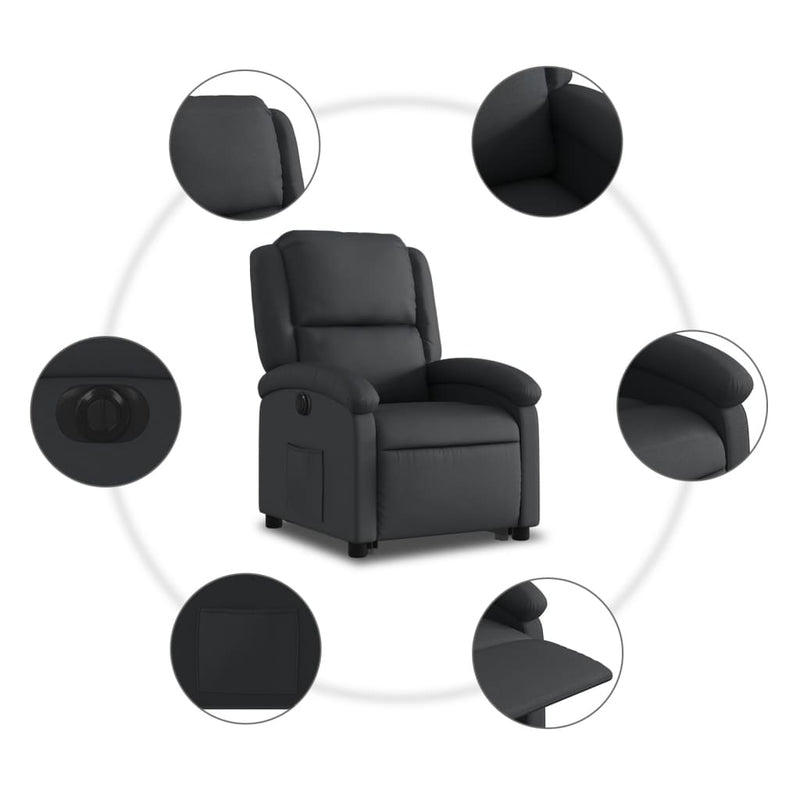 Electric Stand up Recliner Chair Black Real Leather Payday Deals