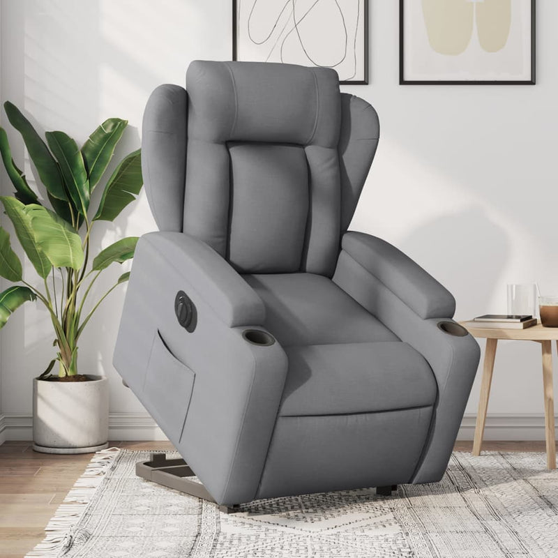 Electric Stand up Recliner Chair Light Grey Fabric Payday Deals