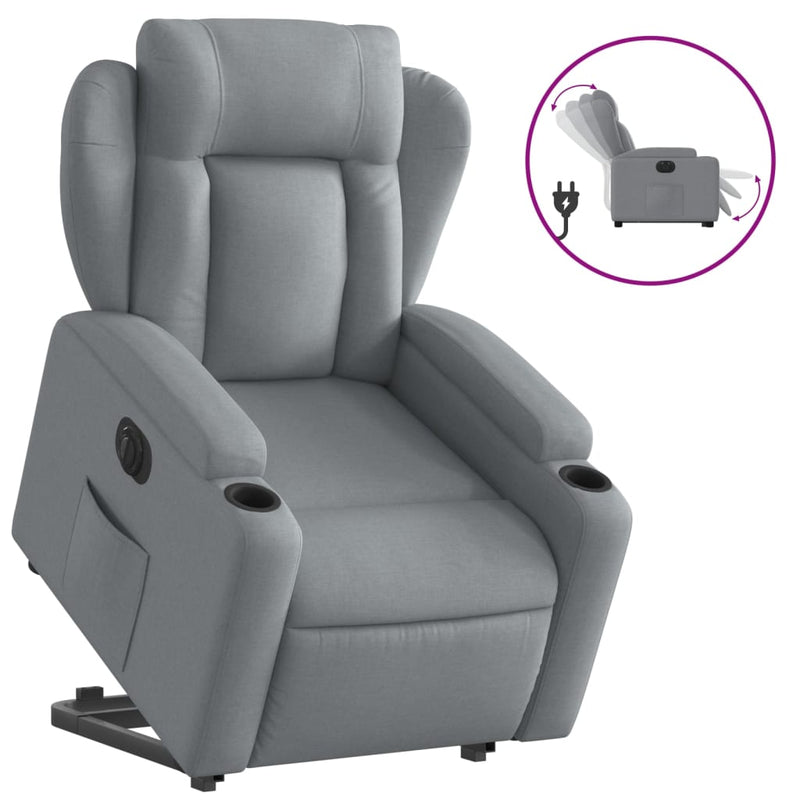 Electric Stand up Recliner Chair Light Grey Fabric Payday Deals