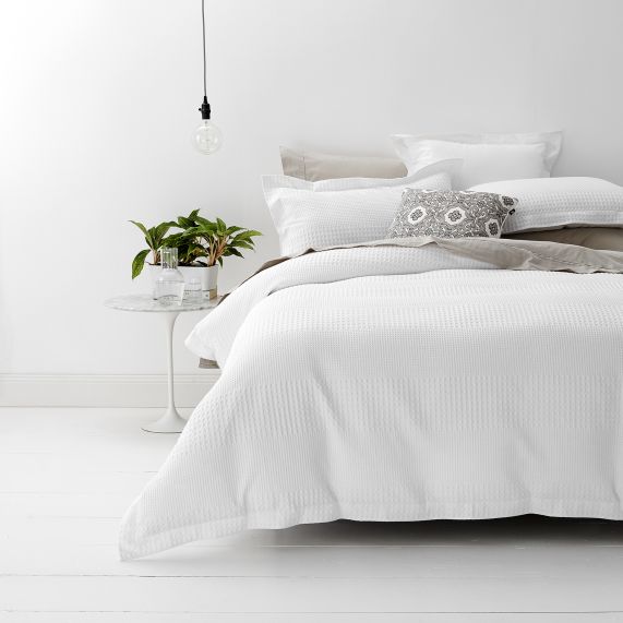 Elegance Waffle Cotton Jacquard White Quilt Cover Set by Renee Taylor King Payday Deals