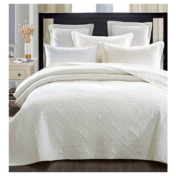 Elegant Ivory 100% Cotton Quilted 2 pcs Bedspread Coverlet Set King Single Payday Deals