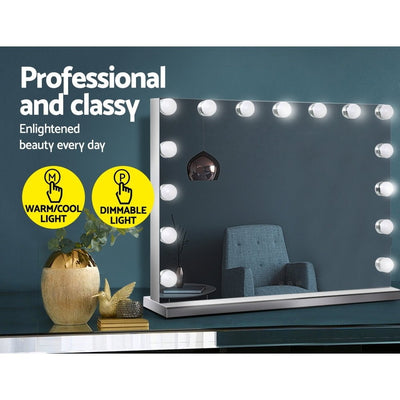 Embellir Hollywood Frameless Makeup Mirror With 15 LED Lighted Vanity Beauty 58cm x 46cm Payday Deals