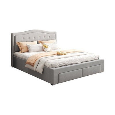 Emily Bed Frame Queen Size Velvet Fabric Grey Four MDF Drawers with Wheels Payday Deals