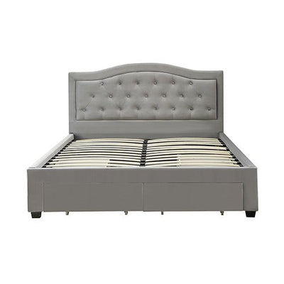 Emily Bed Frame Queen Size Velvet Fabric Grey Four MDF Drawers with Wheels Payday Deals