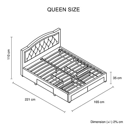 Emily Bed Frame Queen Size Velvet Fabric Grey Four MDF Drawers with Wheels Payday Deals