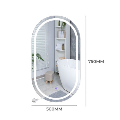 EMITTO LED Wall Mirror Oval Anti-fog Bathroom Mirrors Makeup Light 50x75cm Payday Deals