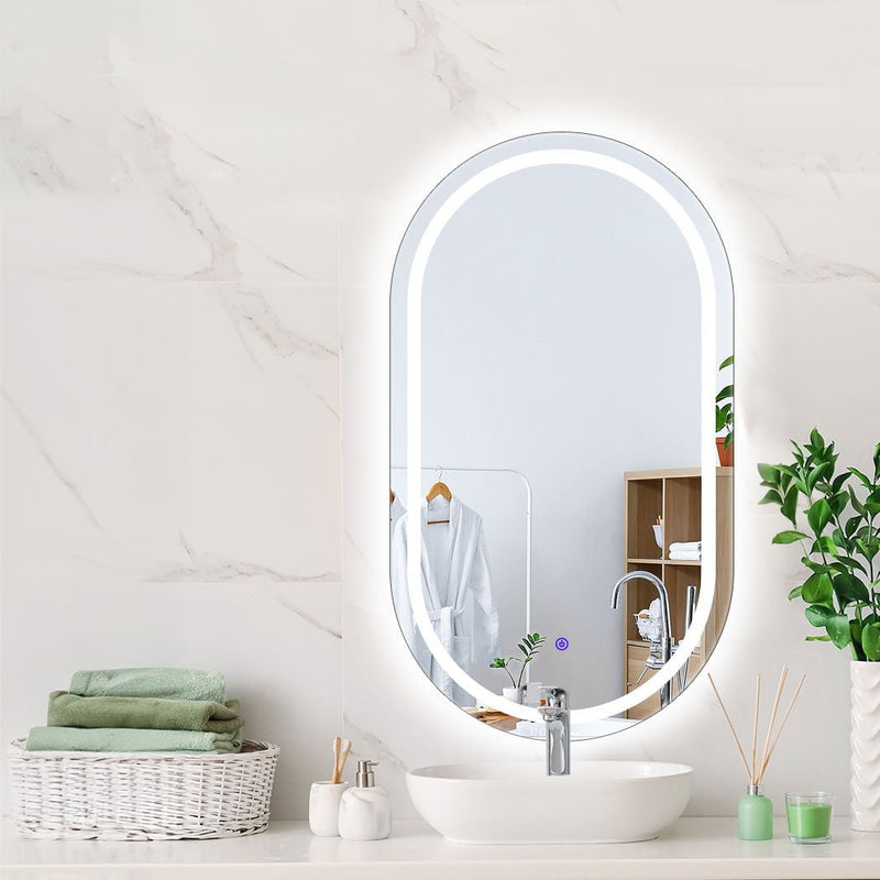EMITTO LED Wall Mirror Oval Anti-fog Bathroom Mirrors Makeup Light 50x75cm Payday Deals