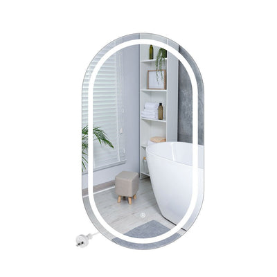 EMITTO LED Wall Mirror Oval Anti-fog Bathroom Mirrors Makeup Light 60x100cm Payday Deals
