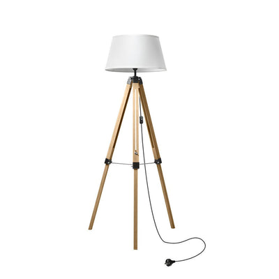 EMITTO Tripod Wooden Floor Lamp Shaded Reading Light Adjustable Stand Home Decor