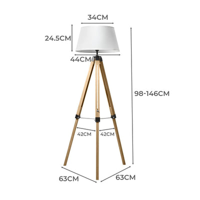 EMITTO Tripod Wooden Floor Lamp Shaded Reading Light Adjustable Stand Home Decor Payday Deals