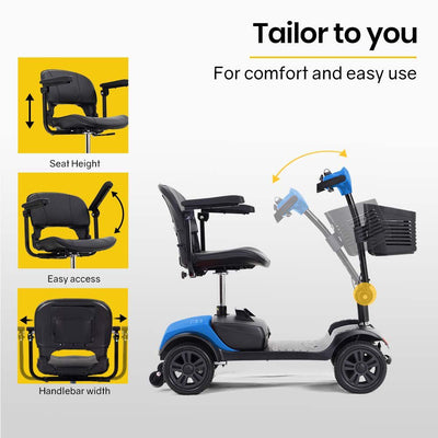 EQUIPMED Electric Mobility Scooter Portable Folding for Elderly Older Adult, SmartRider Black & Blue Payday Deals