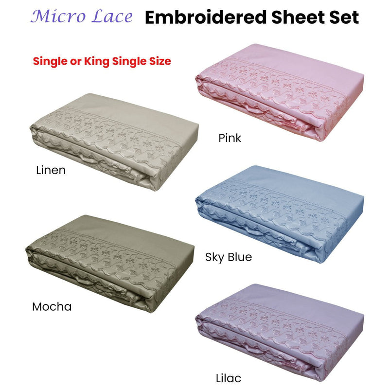 Essentially Home Living Machine Lace Embroidered Sheet Set Single Mocha Payday Deals