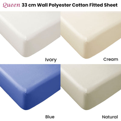 Essentially Home Living Polyester Cotton Fitted Sheet 33cm Wall Queen Ivory Payday Deals