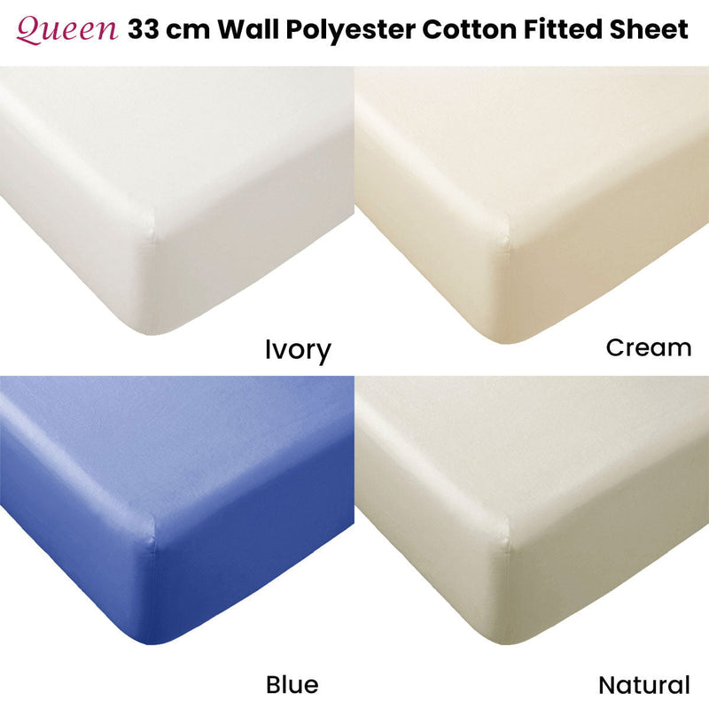 Essentially Home Living Polyester Cotton Fitted Sheet 33cm Wall Queen Ivory Payday Deals