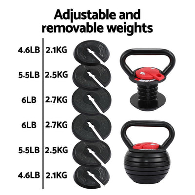 Everfit 18kg Adjustable Kettlebell Set Portable Kettle Bell Weight Dumbbells 10lbs 40lbs Payday Deals