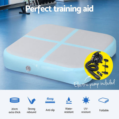Everfit 1m Air Track Mat Inflatable Gymnastics Tumbling Mat W/ Pump Mint Green Payday Deals