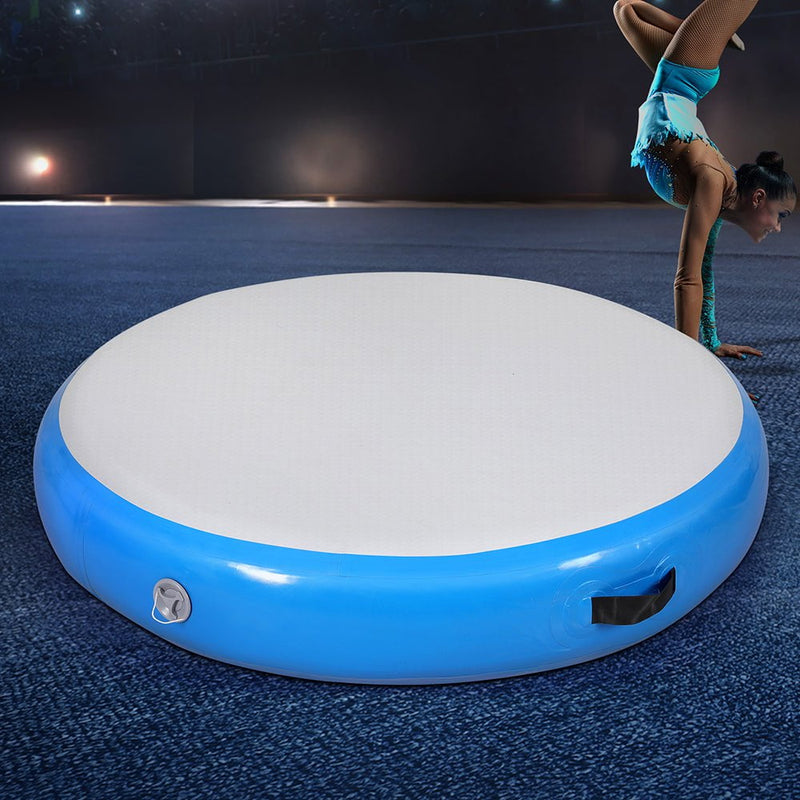 Everfit 1m Air Track Spot Inflatable Gymnastics Tumbling Mat Round Blue Payday Deals