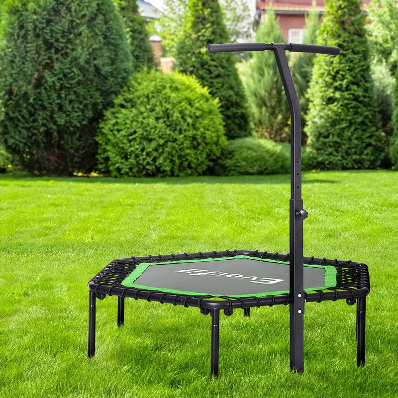 Everfit 48inch Hexagon Trampoline Kids Exercise Adjustable Handrail Green Payday Deals