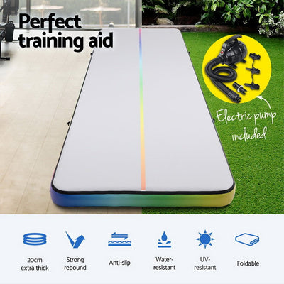 Everfit 6M Air Track Mat Inflatable Gymnastics Tumbling Mat W/ Pump Colourful Payday Deals