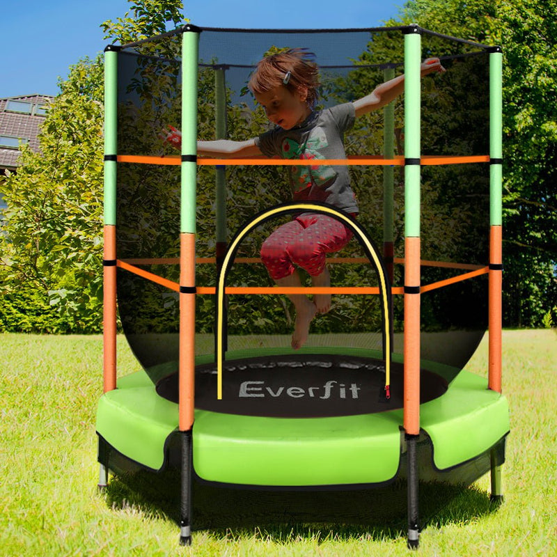 Everfit Trampoline 4.5FT Kids Trampolines Cover Safety Net Pad Ladder Gift Green Payday Deals