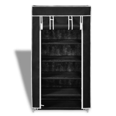 Fabric Shoe Cabinet with Cover 58 x 28 x 106 cm Black Payday Deals