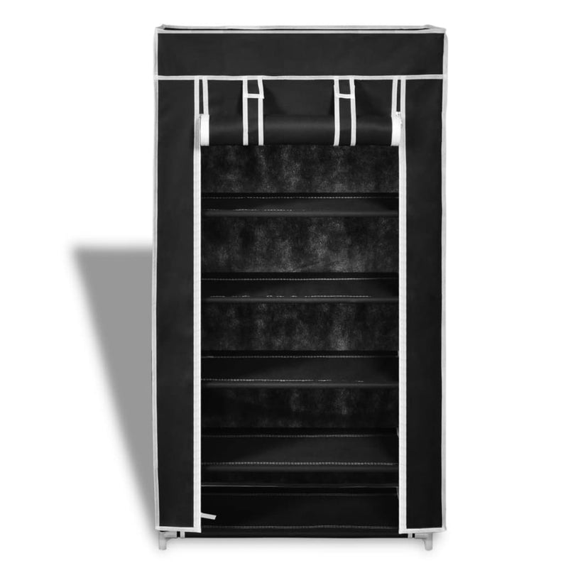 Fabric Shoe Cabinet with Cover 58 x 28 x 106 cm Black Payday Deals