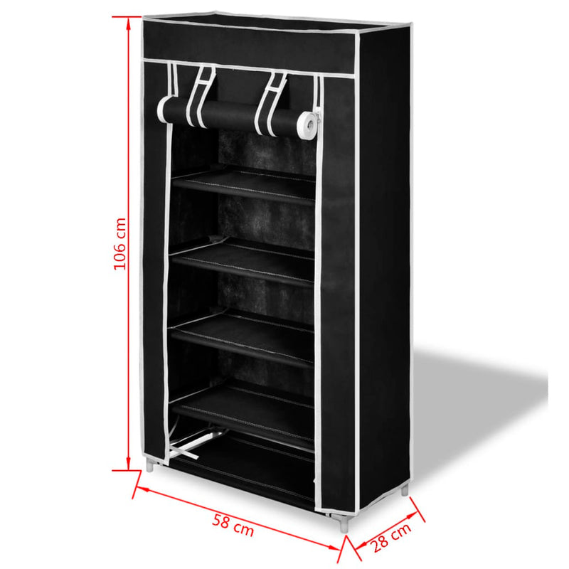 Fabric Shoe Cabinet with Cover 58 x 28 x 106 cm Black Payday Deals