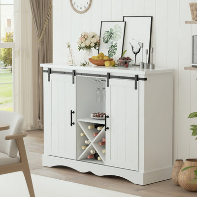 Farmhouse Storage Sideboard With faux marble top Payday Deals