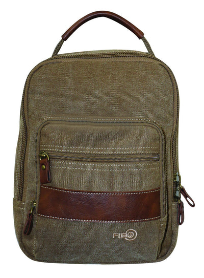 FIB Canvas Sling Bag Shoulder Strap Messenger Travel Pack w Tablet Pocket - Khaki