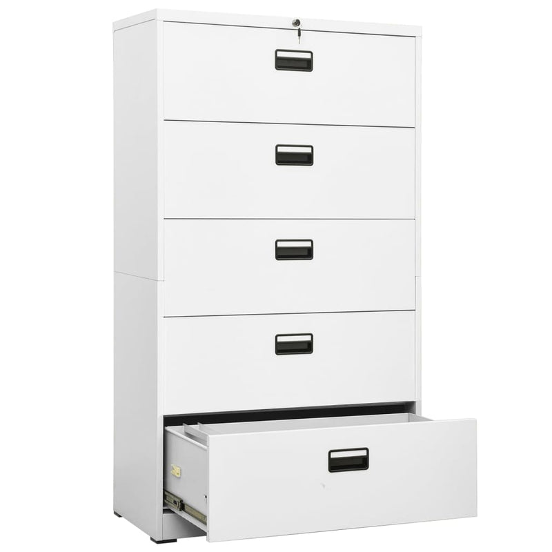 Filing Cabinet White 90x46x164 cm Steel Payday Deals