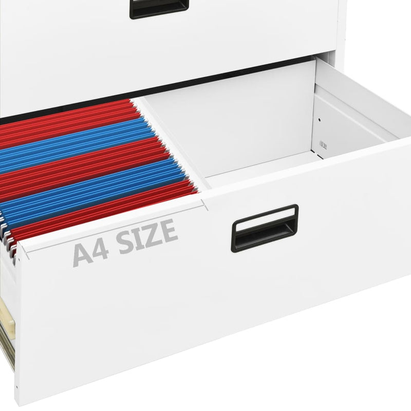 Filing Cabinet White 90x46x164 cm Steel Payday Deals