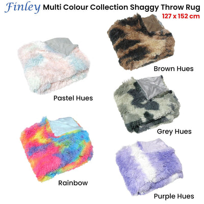 Finley Multi Colour Collection Shaggy Throw Rug 127 x 152cm Pastel Hues Payday Deals