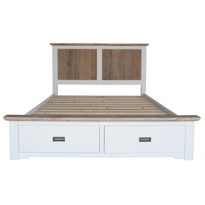 Fiona Bed Frame Queen Size Timber Mattress Base With Storage Drawers White Grey Payday Deals