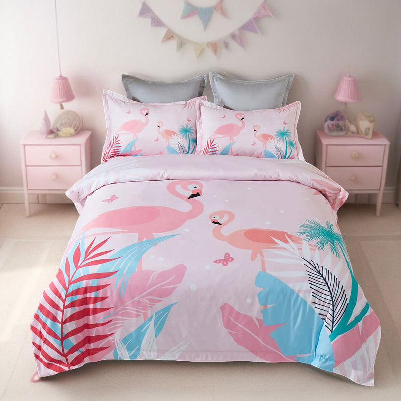 Flamingo Kids Quilt Cover Set - King Single Size Payday Deals