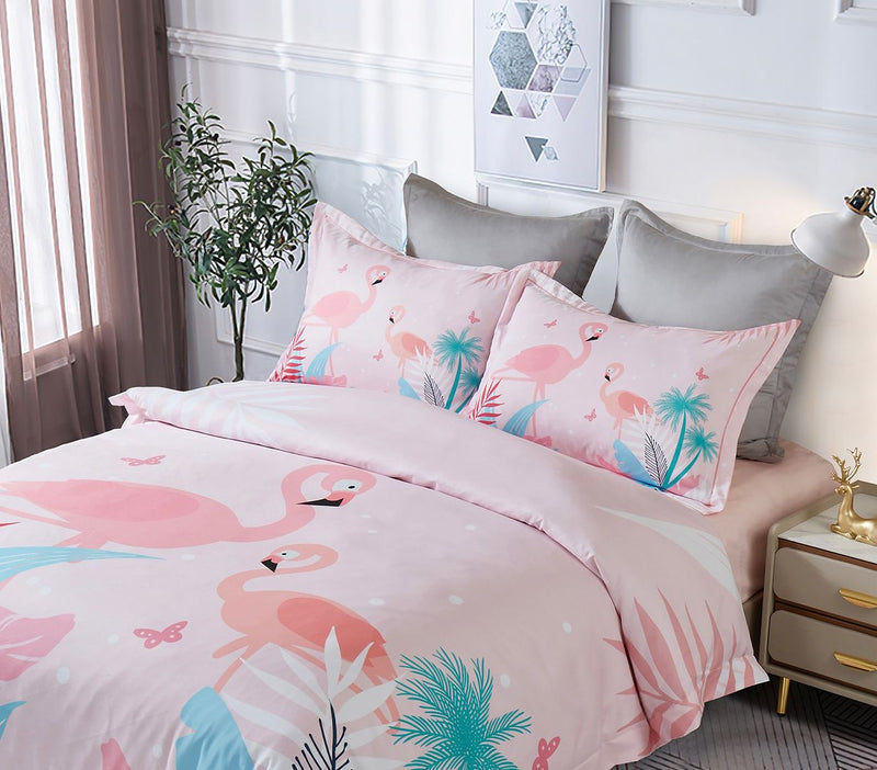 Flamingo Kids Quilt Cover Set - King Single Size Payday Deals