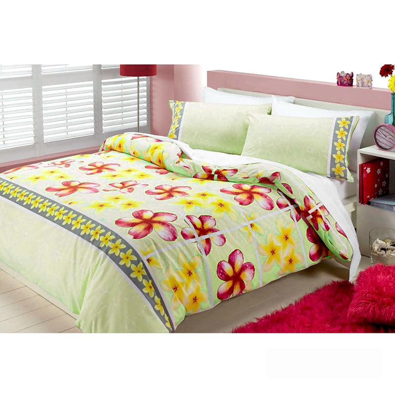 Floating Frangipani Quilt Cover Set Apple Green Single Payday Deals